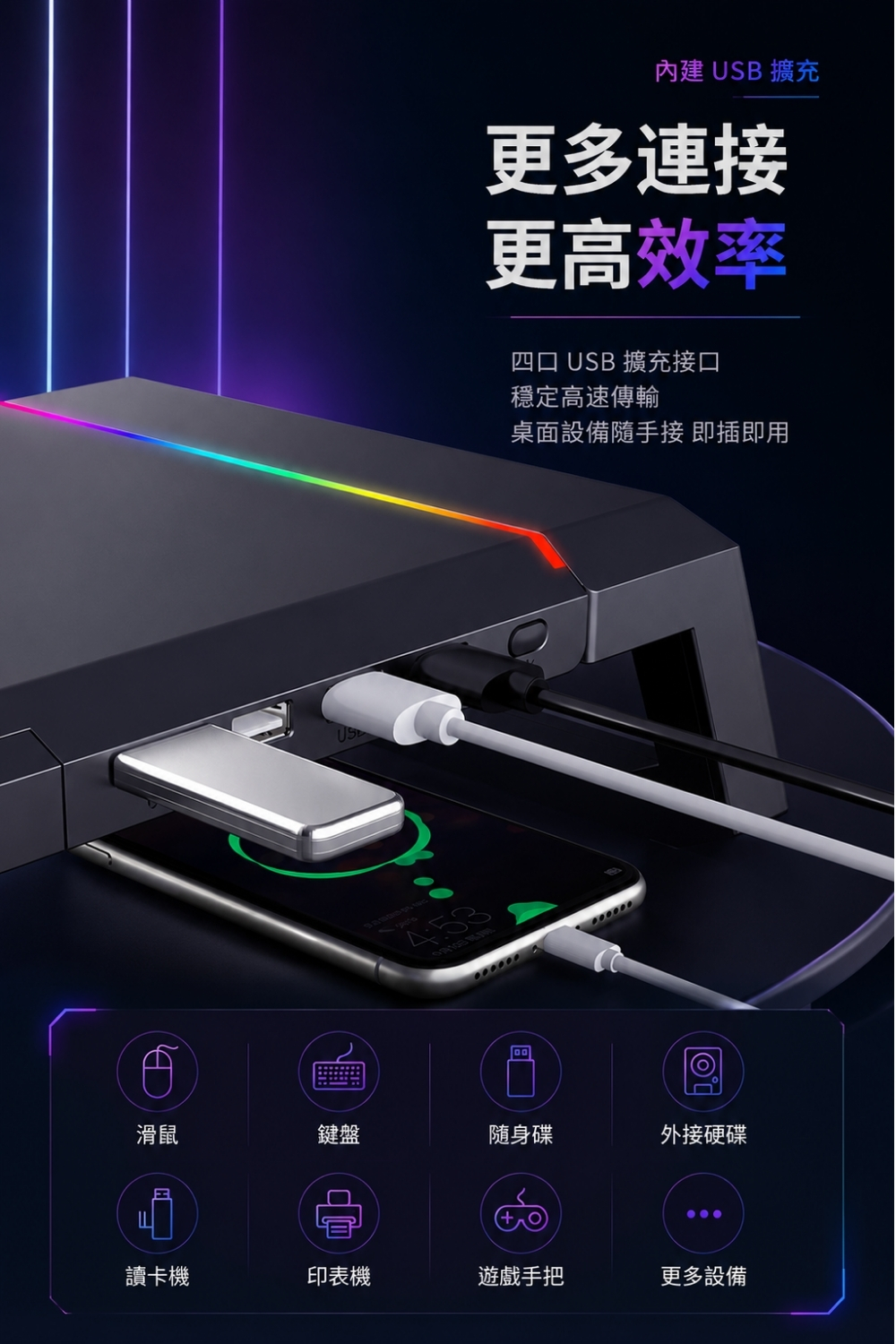 酷睿冰尊｜四孔USB螢幕增高架